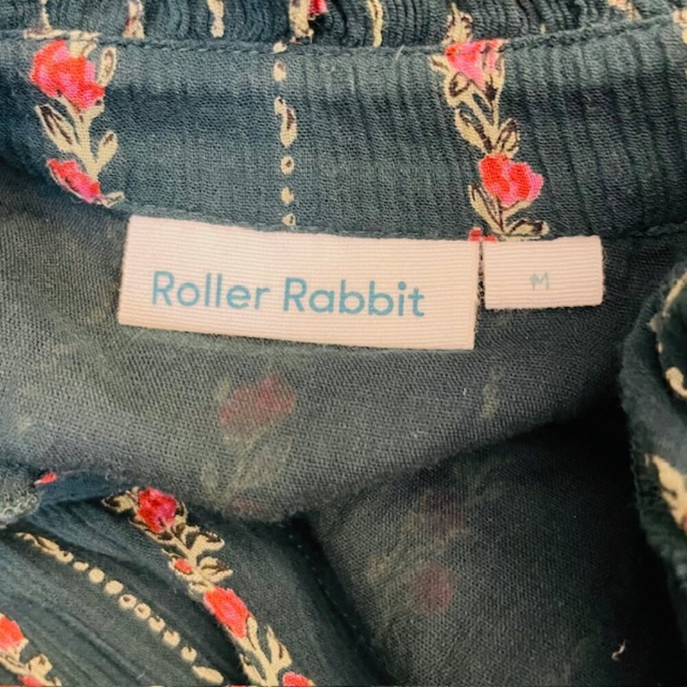 Roller Rabbit Hunter Green Floral Cotton Block Print Maxi Dress Mateaus Medium - Picture 8 of 11
